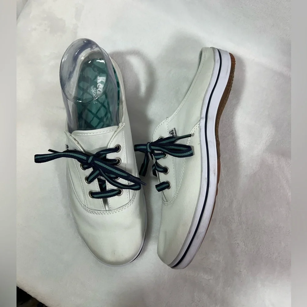 Keds Sport Mule White Canvas Sneakers Women’s Size 8 Slide In Blue & Green Laces